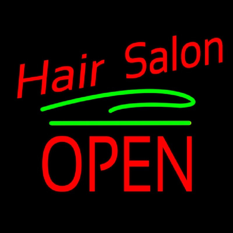 Hair Salon Block Open Green Line Neontábla