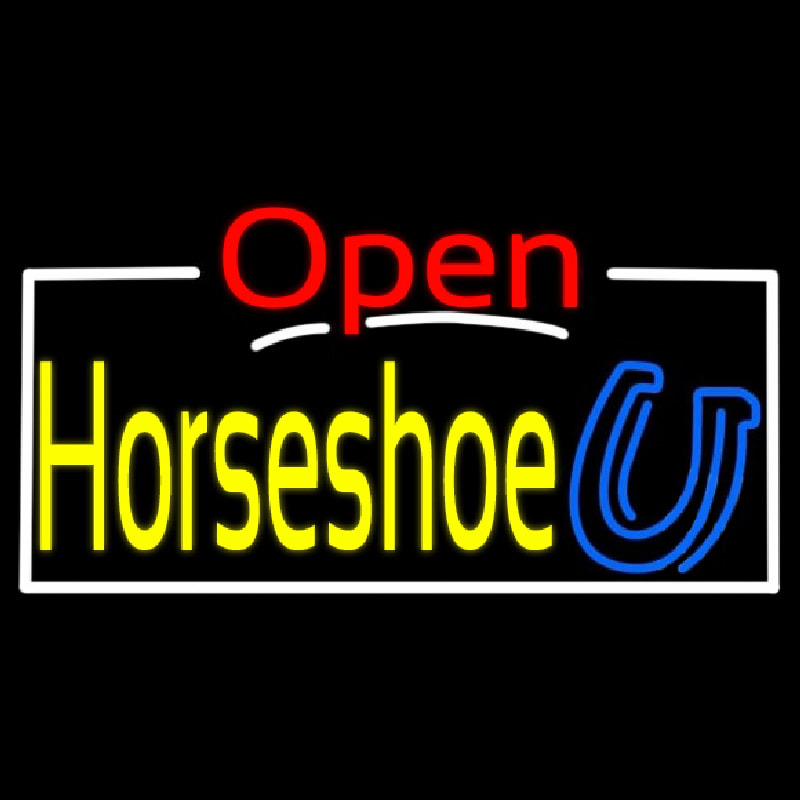 Horseshoe Open White Border Neontábla