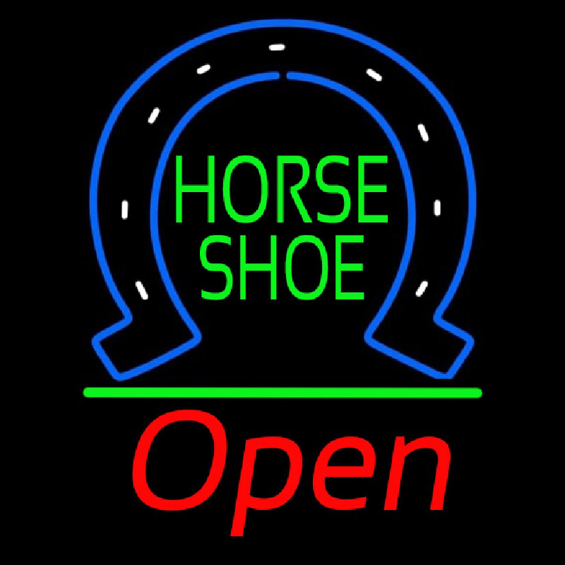 Horseshoe Open With Green Line Neontábla