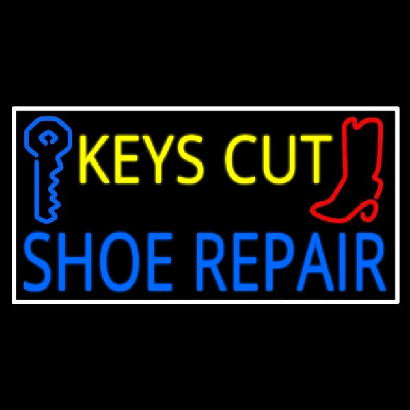 Keys Cut Shoe Repair With White Border Neontábla