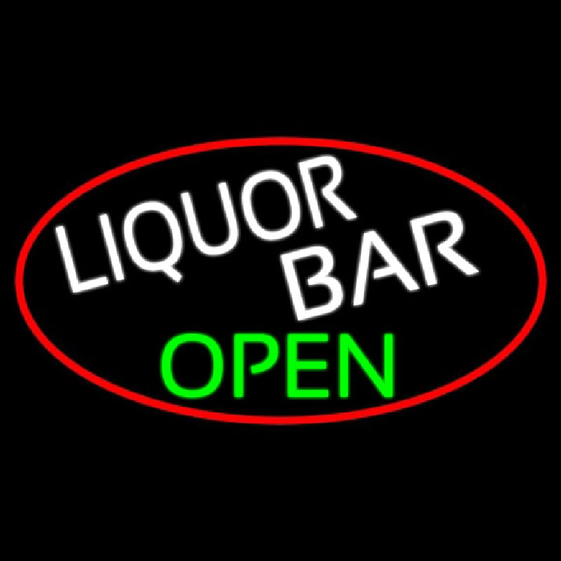 Liquor Bar Open Oval With Red Border Neontábla