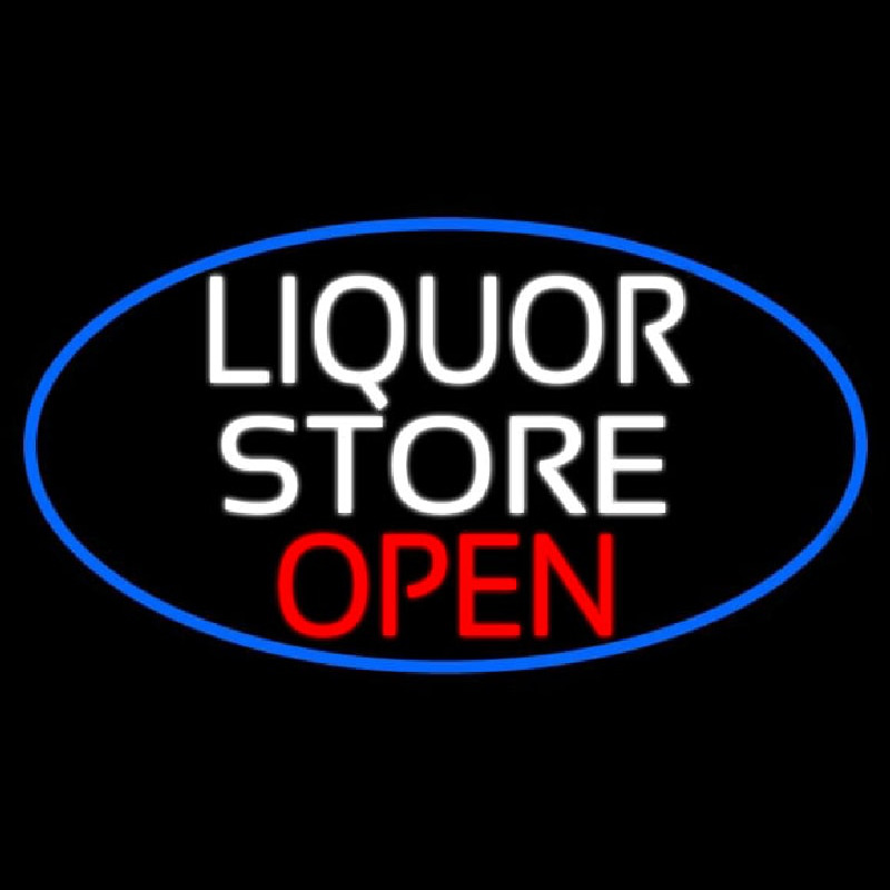 Liquor Store Open Oval With Blue Border Neontábla