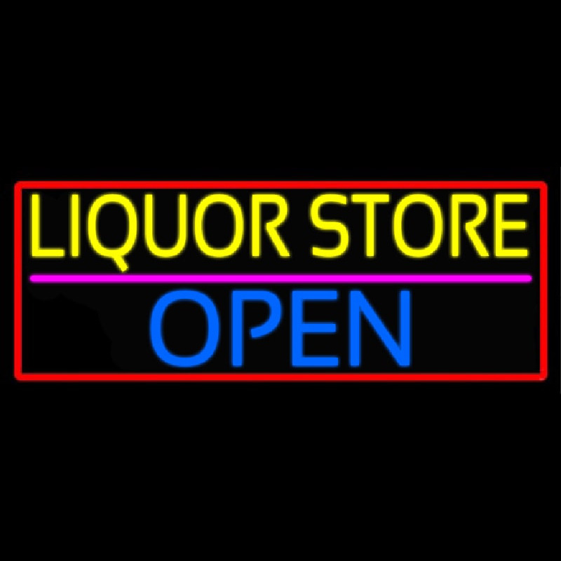 Liquor Store Open With Red Border Neontábla