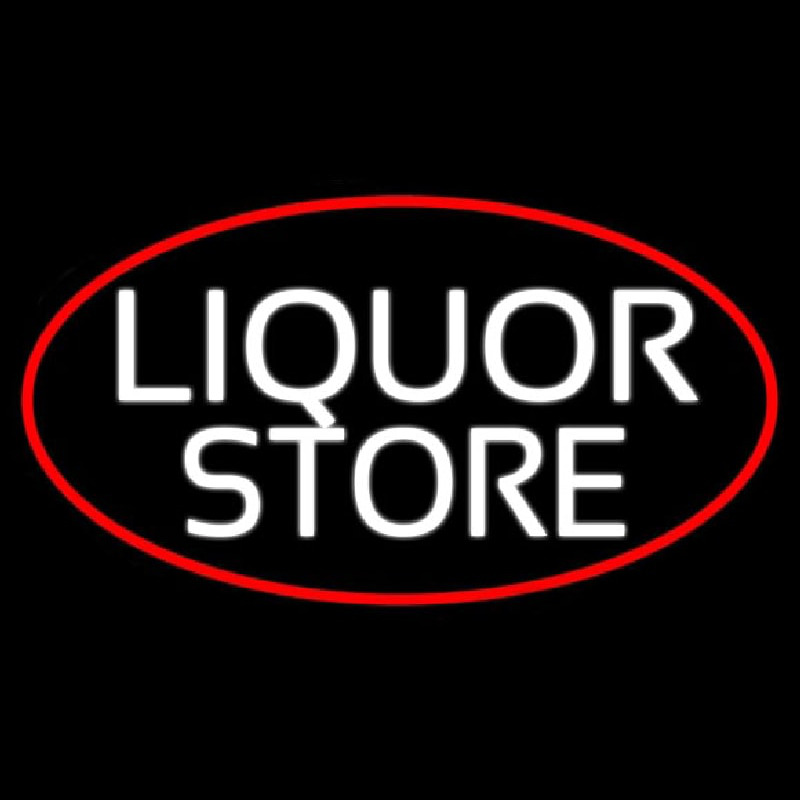 Liquor Store Oval With Red Border Neontábla