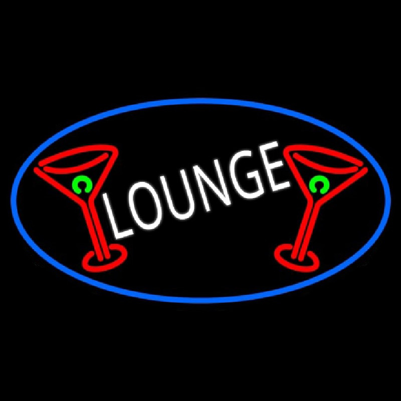 Lounge And Martini Glass Oval With Blue Border Neontábla