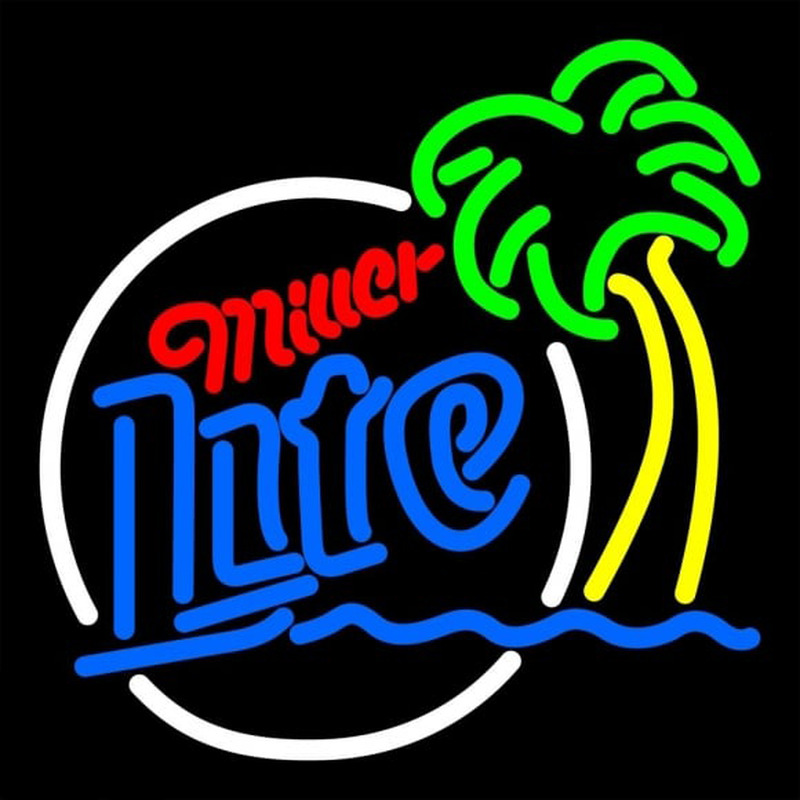 Miller Lite Circle Beach Palm Tree Beer Sign Neontábla