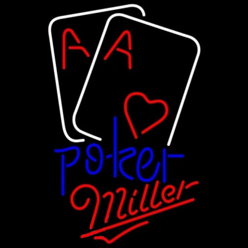 Miller Purple Lettering Red Heart White Cards Poker Beer Sign Neontábla