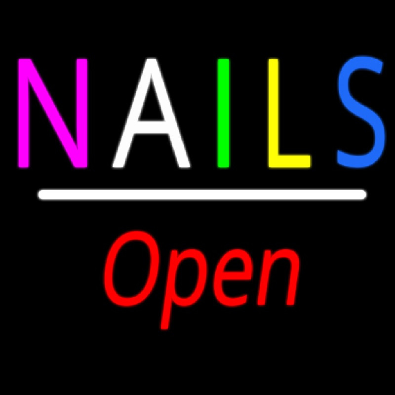 Multi Colored Nails Open White Line Neontábla