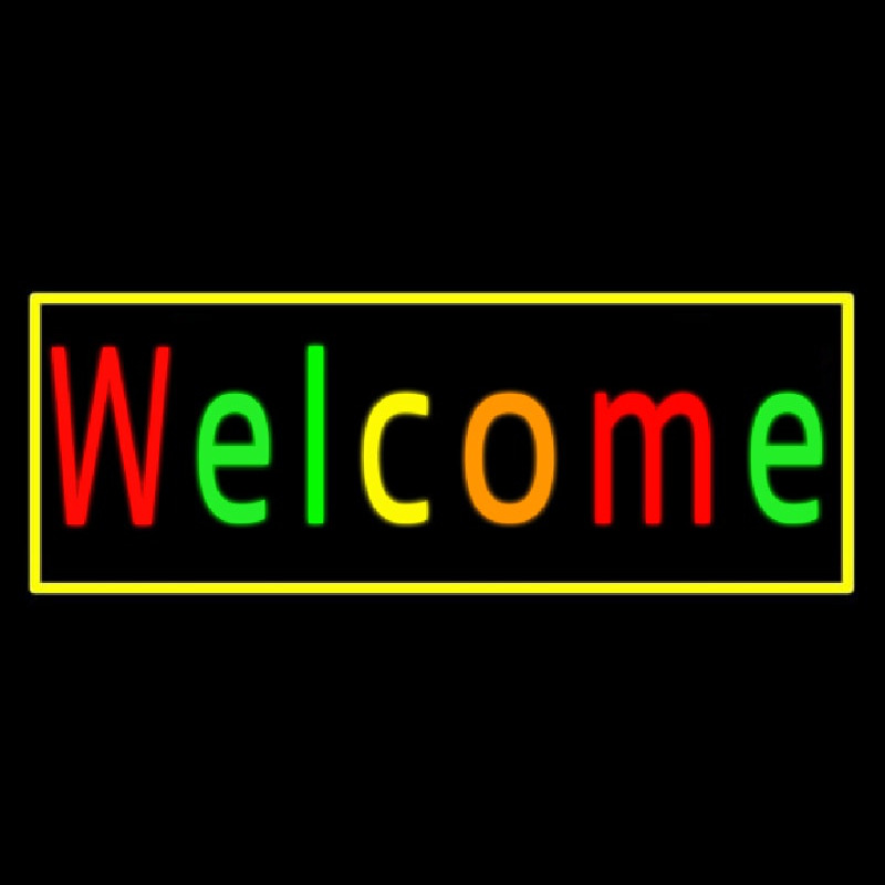 Multi Colored Welcome With Yellow Border Neontábla