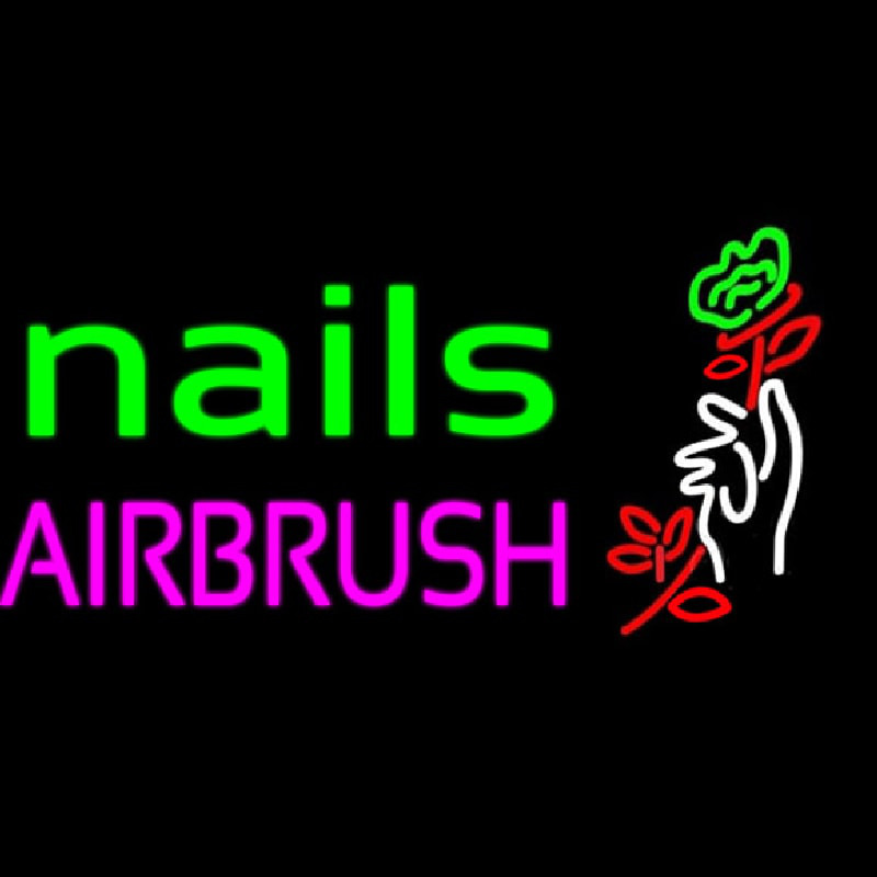 Nails Airbrush With Flower Neontábla