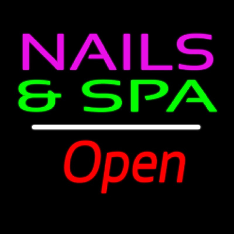 Nails And Spa Open White Line Neontábla