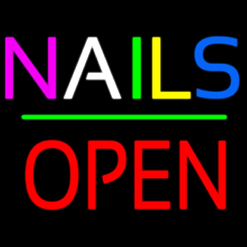 Nails Block Open Green Line Neontábla