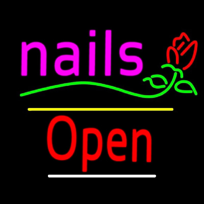 Nails Open Yellow Line Flower Logo Neontábla