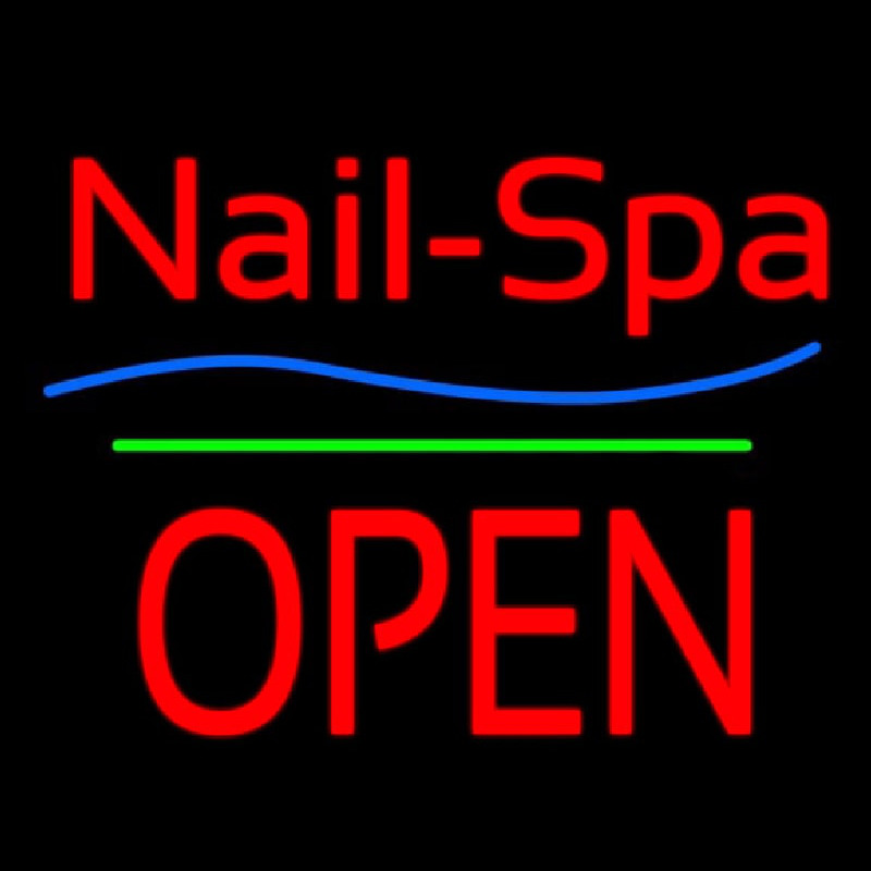 Nails Spa Block Open Green Line Neontábla