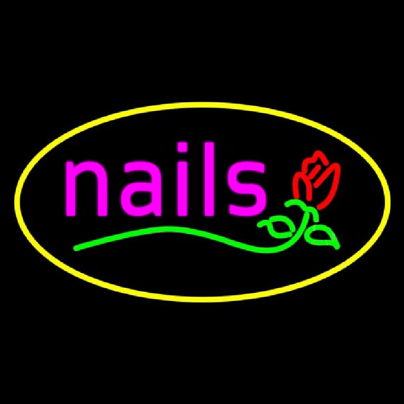 Nails With Flower Logo Oval Yellow Neontábla