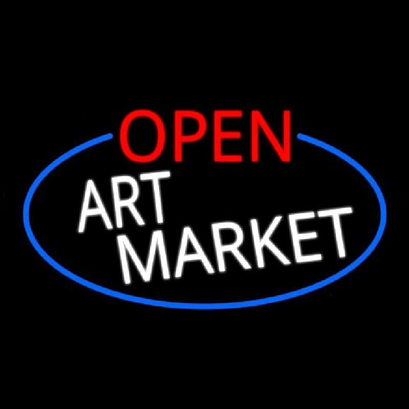 Open Art Market Oval With Blue Border Neontábla