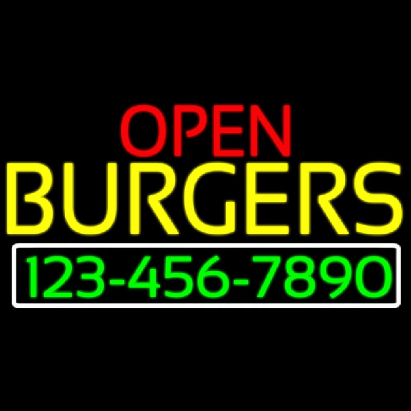 Open Burgers With Numbers Neontábla