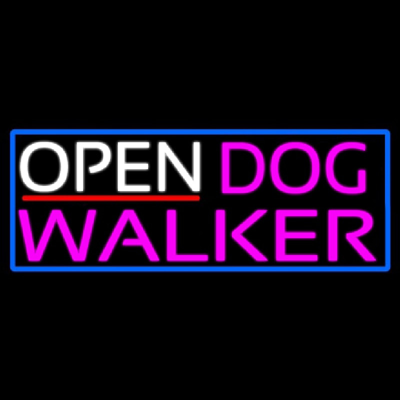 Open Dog Walker With Blue Border Neontábla