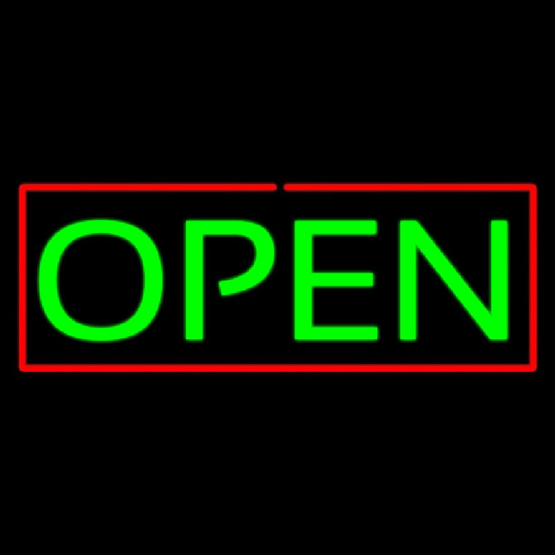 Open Horizontal Green Letters With Red Border Neontábla