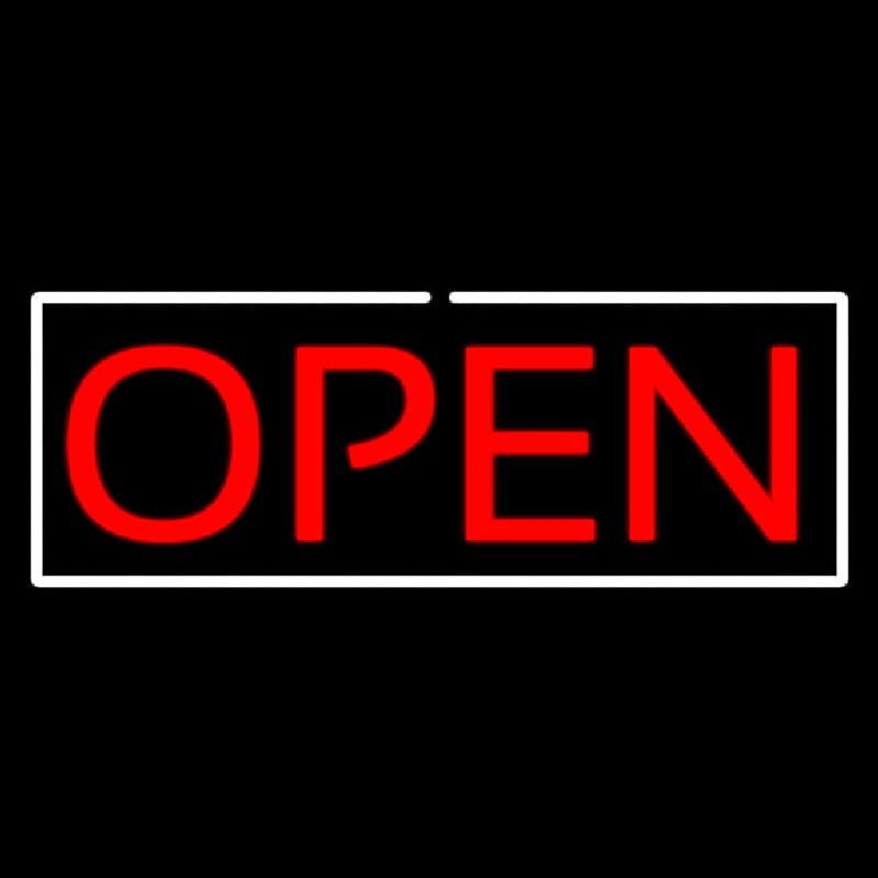 Open Horizontal Red Letters With White Border Neontábla