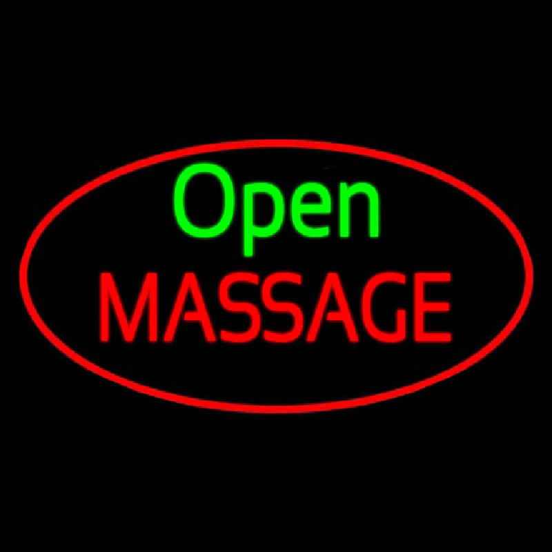 Open Massage Oval Red Neontábla