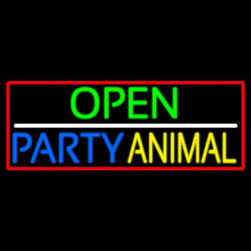 Open Party Animal With Red Border Neontábla