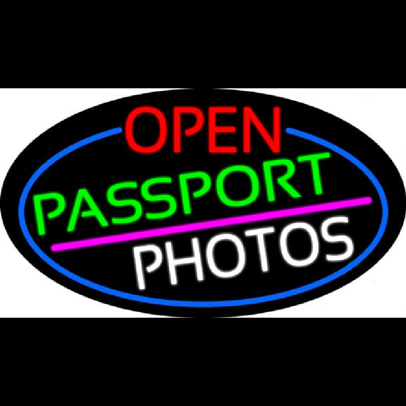 Open Passport Photos Oval With Blue Border Neontábla