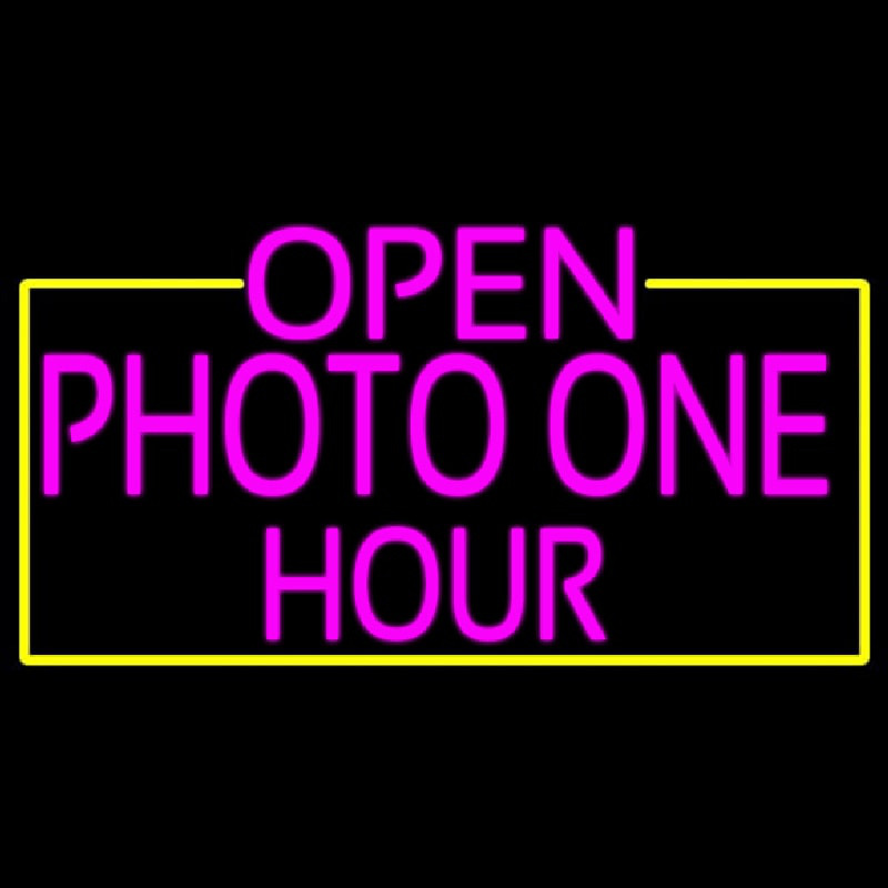 Open Photo One Hour With Yellow Border Neontábla