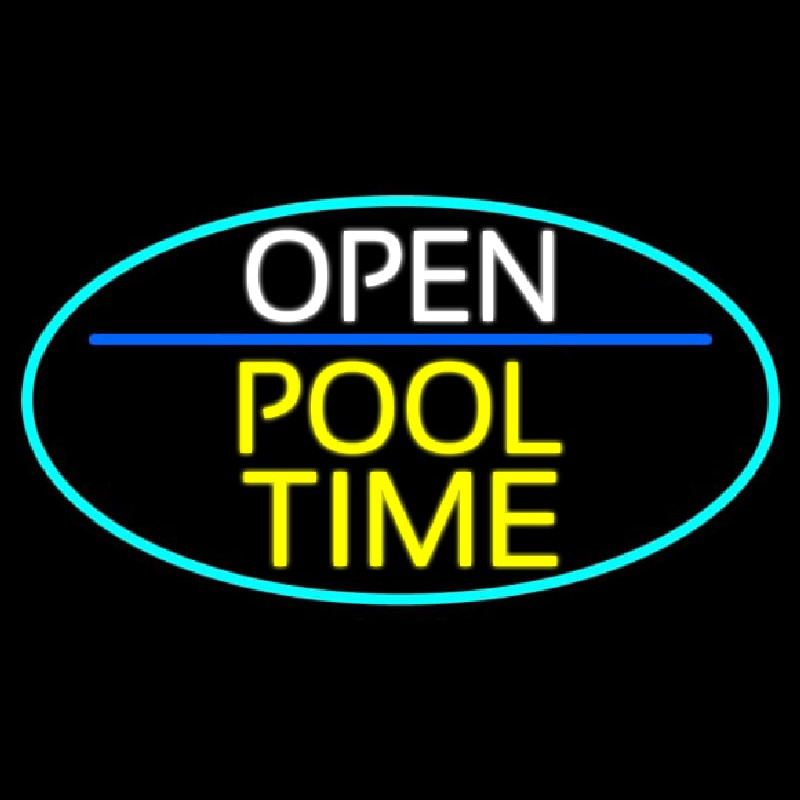 Open Pool Time Oval With Turquoise Border Neontábla