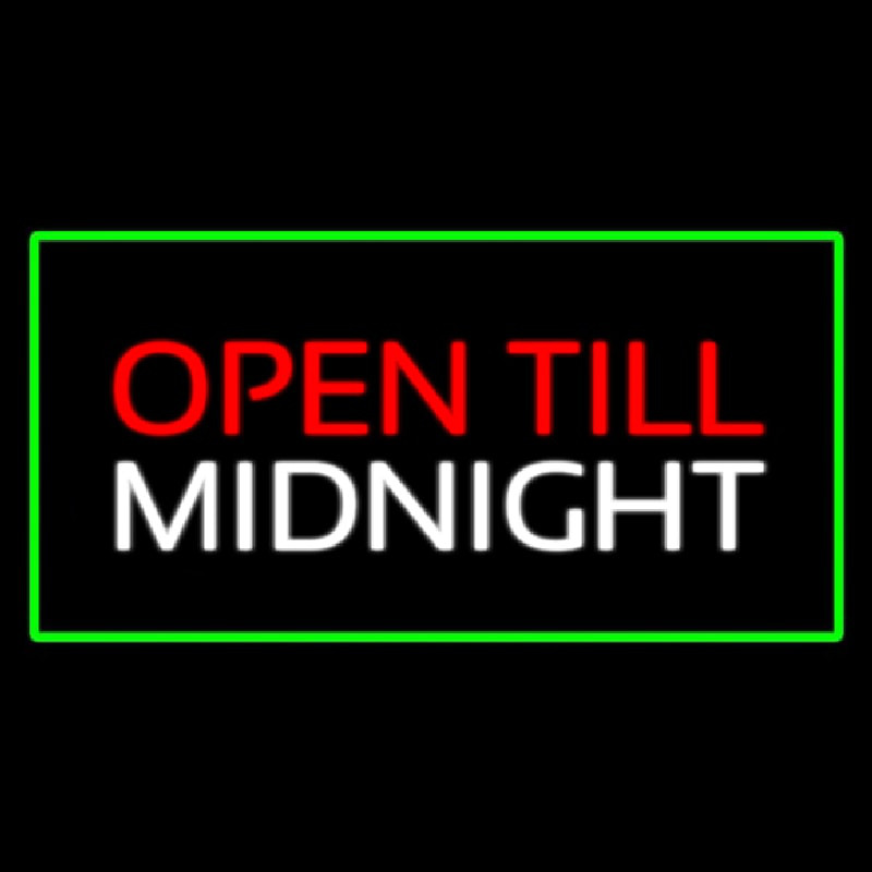 Open Till Midnight Rectangle Green Neontábla