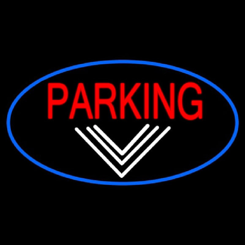 Parking And Down Arrow Oval With Blue Border Neontábla