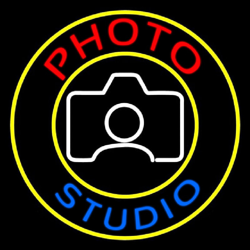 Photo Studio With Camera Logo Circle Neontábla