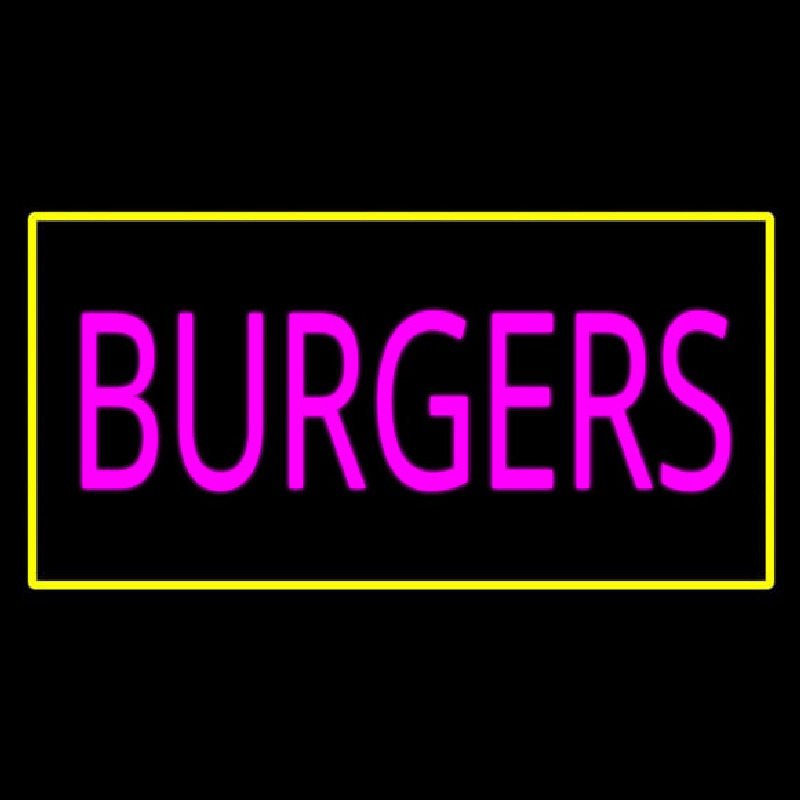 Pink Burgers Rectangle Yellow Neontábla