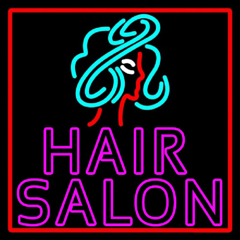 Pink Double Stroke Hair Salon With Girl Logo Neontábla