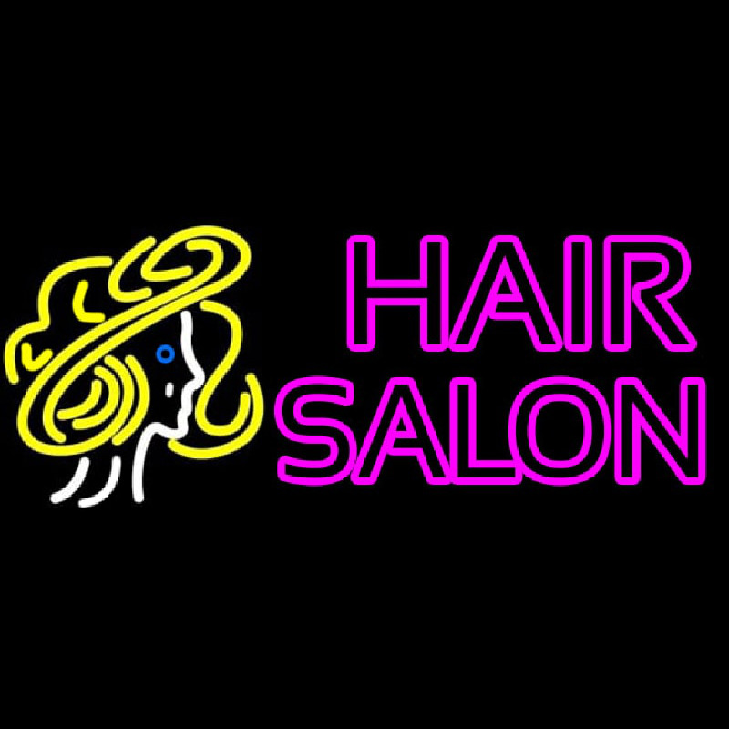 Pink Double Stroke Hair Salon With Girl Logo Neontábla