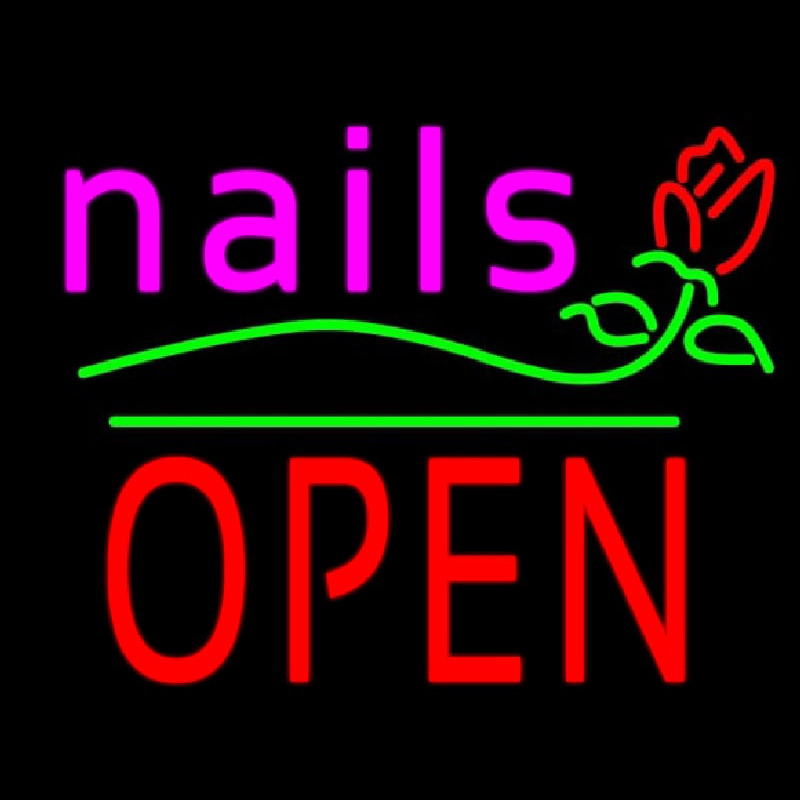 Pink Nails Block Open Green Line Flower Logo Neontábla