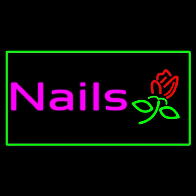 Pink Nails With Flower Logo Green Border Neontábla