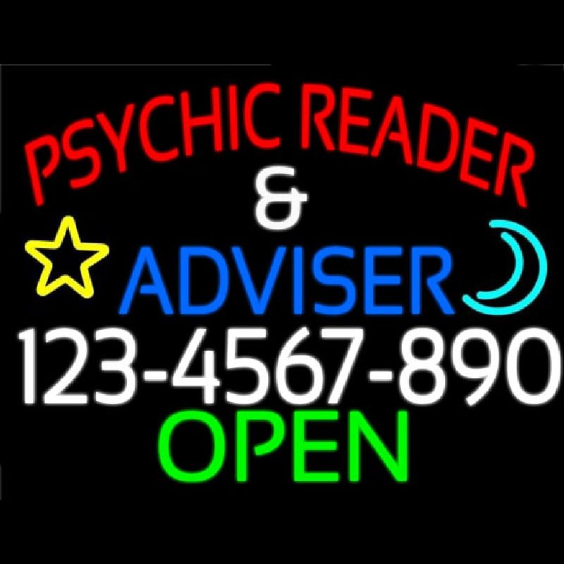 Psychic Reader And Advisor With Phone Number Open Neontábla