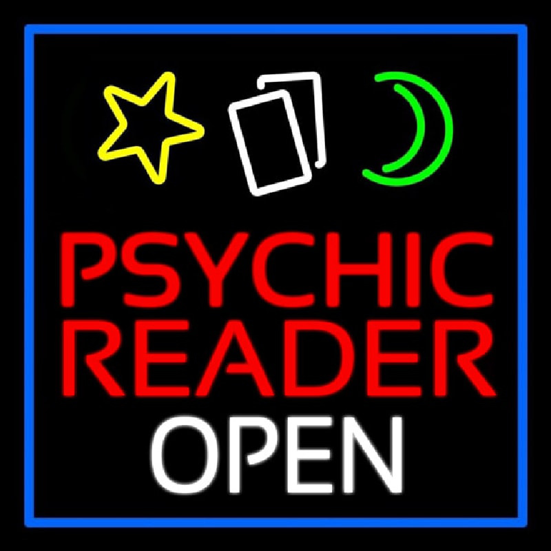 Psychic Reader Open Block Blue Border Neontábla