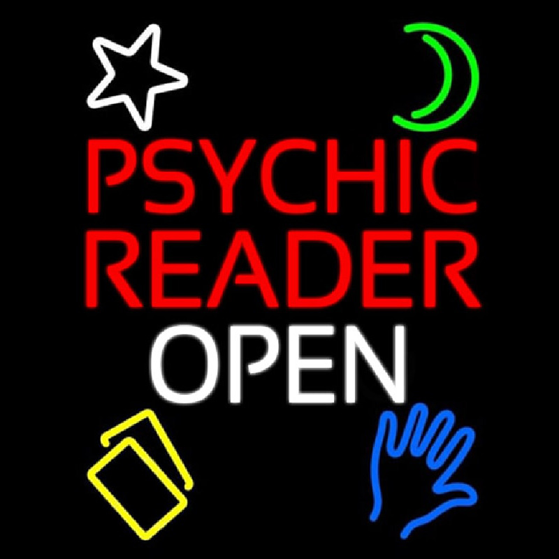 Psychic Reader Open Block White Border Neontábla