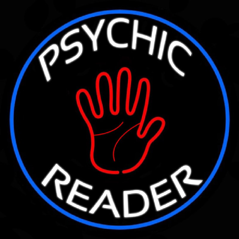 Psychic Reader With Palm Blue Circle Neontábla