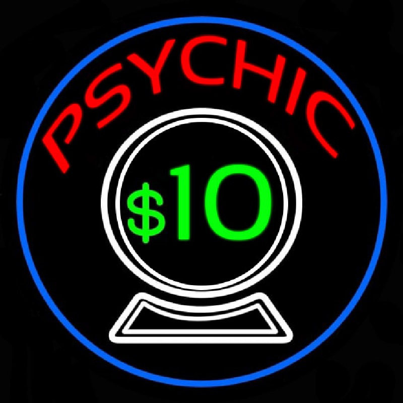 Psychic With Crystal Globe Blue Border Neontábla