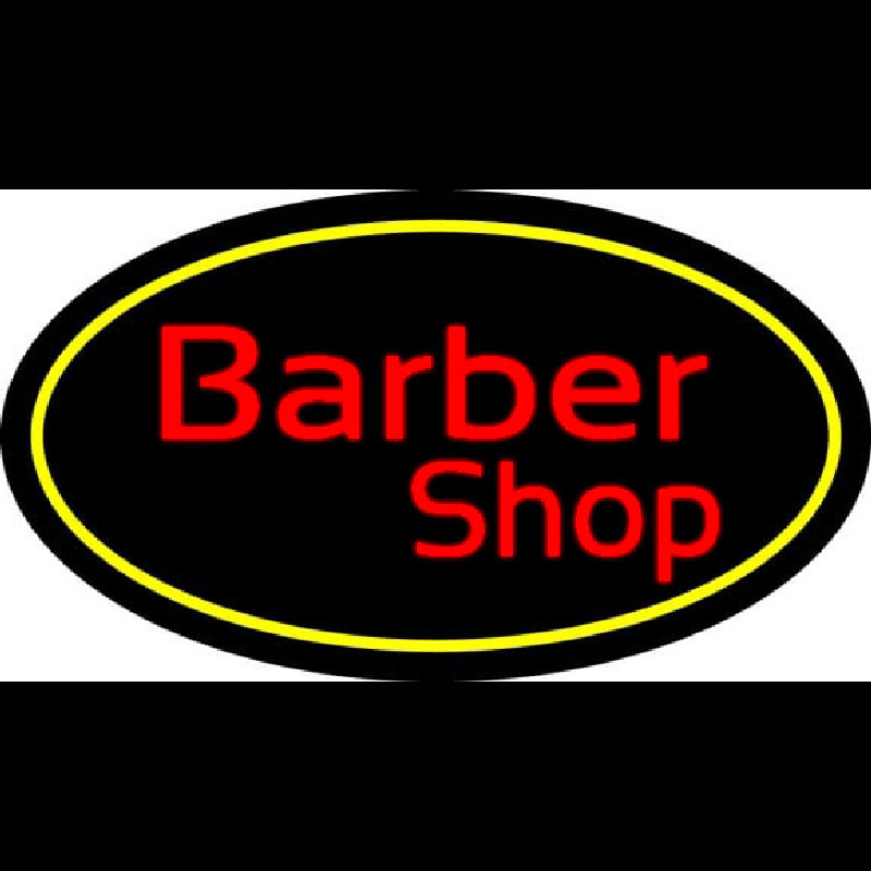 Red Barber Shop Oval Yellow Border Neontábla