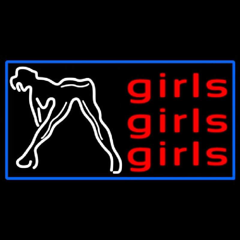 Red Girls Girls Girls Strip Club With Blue Border Neontábla