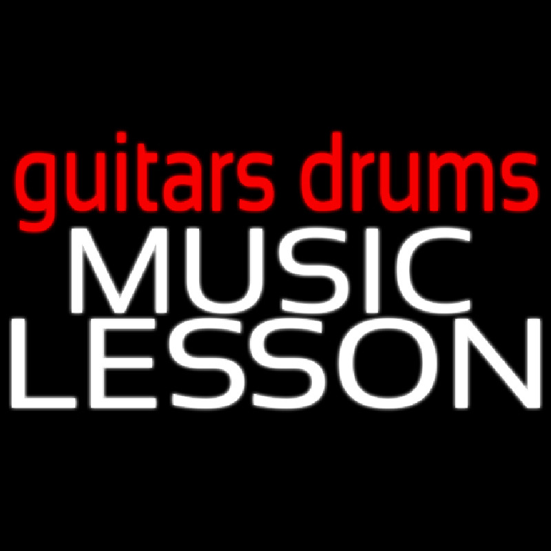 Red Guitar Drums White Music Lesson Neontábla