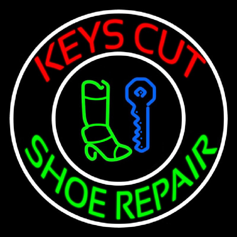 Red Keys Cut Green Shoe Repair Neontábla