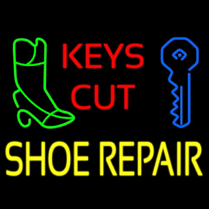 Red Keys Cut Yellow Shoe Repair Neontábla