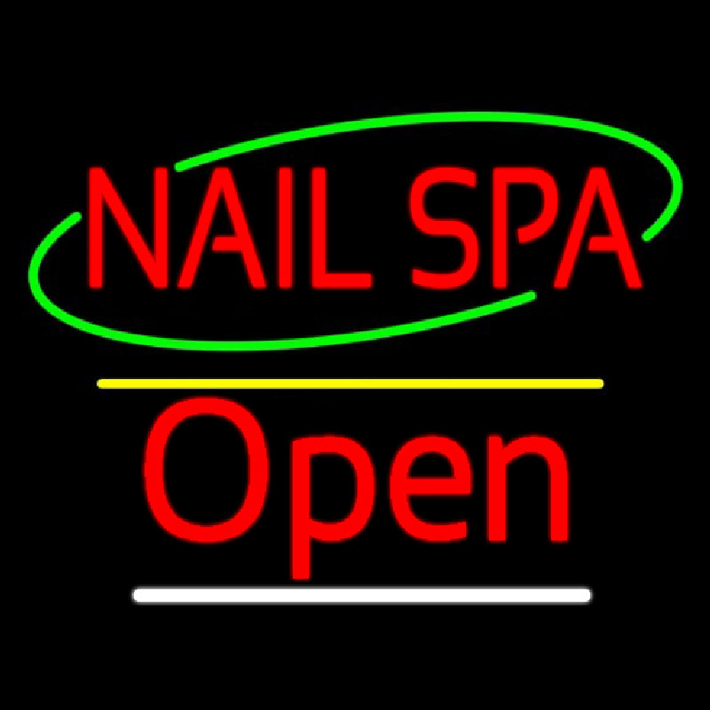 Red Nails Spa Open Yellow Line Neontábla