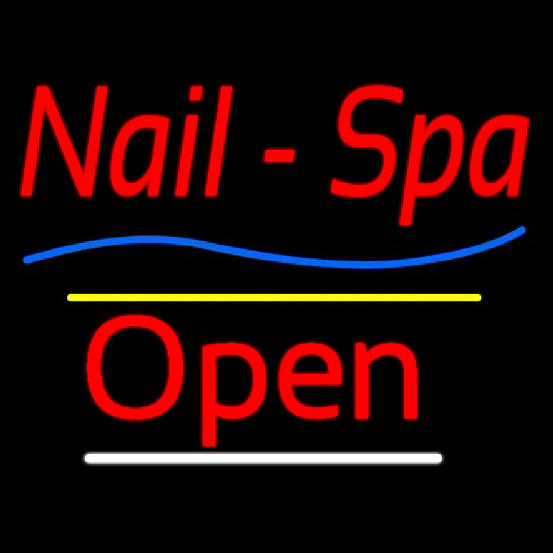 Red Nails Spa Open Yellow Line Neontábla