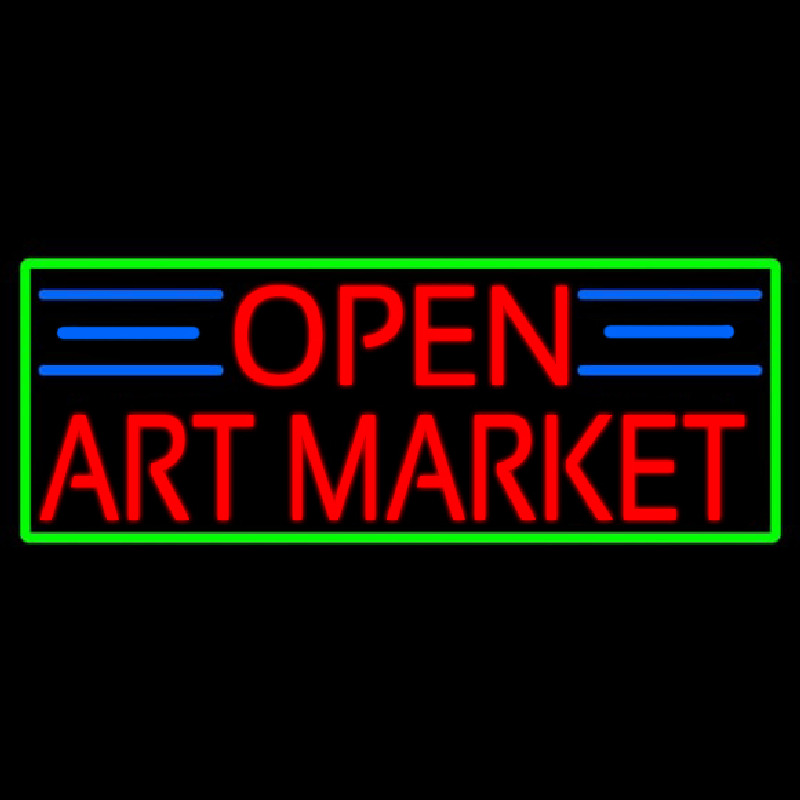 Red Open Art Market With Green Border Neontábla